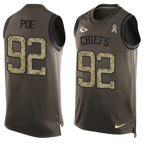 Men's Limited Dontari Poe Nike Jersey Green - #92 Salute to Service Tank Top NFL Kansas City Chiefs